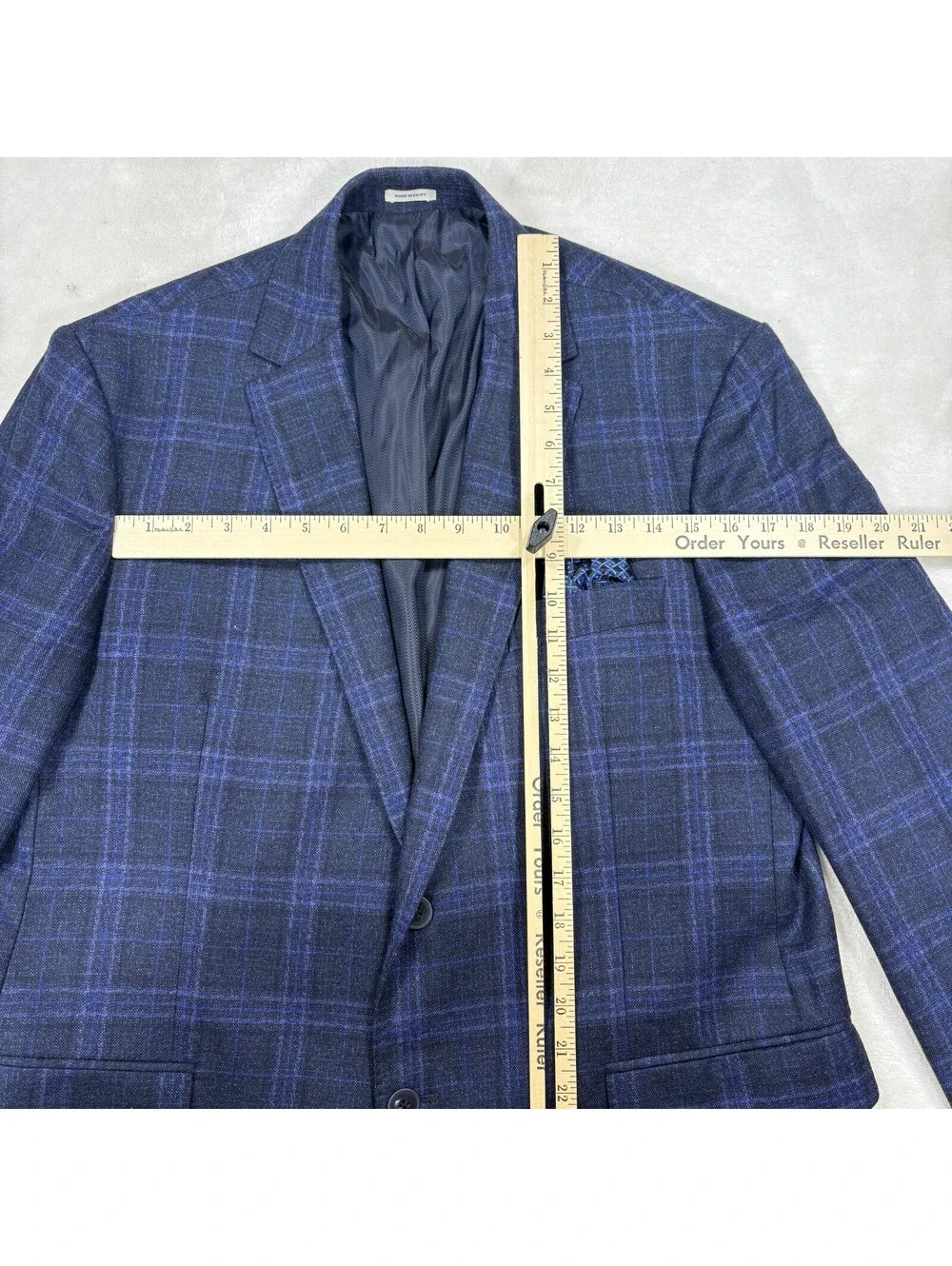 Joseph Abboud Heritage 44R Blue Plaid 100% Wool 2 Button Sport Coat Blazer